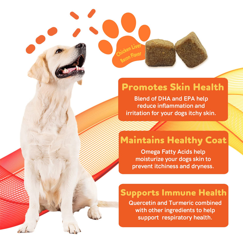 Obille Allergy Aid Dog Chews 198g, 90ct - Relieves Itchy Skin, Healthy Coat, Safe Natural Ingredients, Antioxidant Immunity Booster. with Omega3, Turmeric, Quercetin, Grape Seed, Pumpkin, Bromelain… - BeesActive Australia