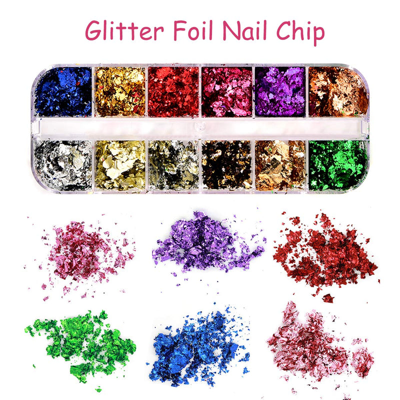 BaDan 48 Pcs Dried Flowers for Nail Art, butterfly Holographic glitter 12 color, 12 Colors Foil Nail Flake with Tweezers, nails and face body hair Holographic glitter powder(3 Boxes) - BeesActive Australia