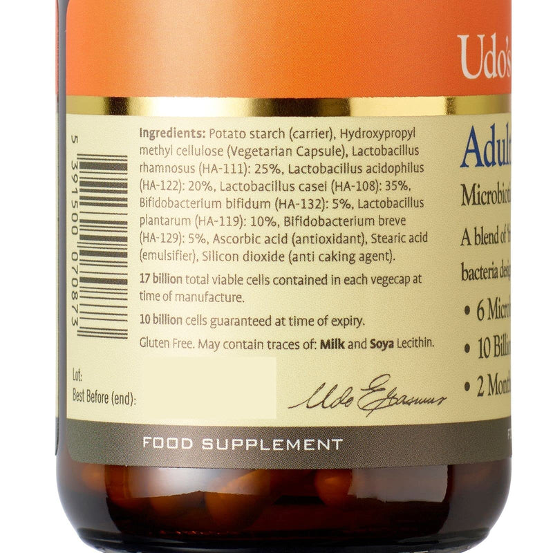 Udo's Choice Adults Blend Age Specific Microbiotics - Lacto & Bifido Bacteria - 17 Billion Cell Count - 6 Mirobiotics Strains - 60 Vegecaps - One a Day - 2 Month Supply 1 Count (Pack of 1) - BeesActive Australia