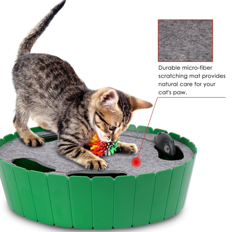Pawaboo Cat Toy with Running Mouse, Electric Interactive Motion Cat Toy Automatic Rotating Teaser Pop and Play Hide and Seek Hunt Toy for Pet Cat Kitten Play Fun Excercise Green - BeesActive Australia