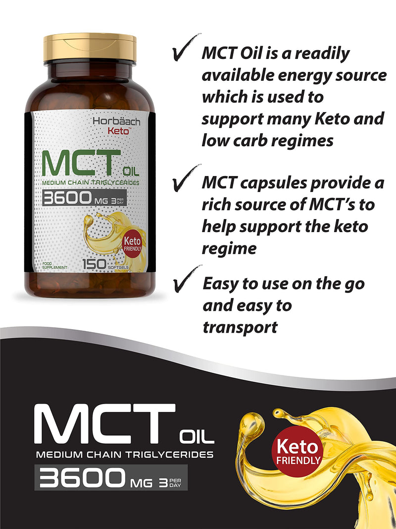 MCT Oil Capsules | 150 Softgels | C8 & C10 MCTs | Keto Diet Supplement | No Artificial Preservatives | by Horbaach - BeesActive Australia