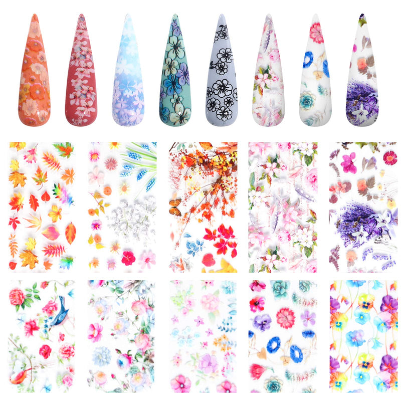 31pcs Nail Foil Transfer Kit with 10pcs Mermaid Nail Foil, 10 Holographic Nail Foil, 10pcs Flower Nail Foil Sticker, 1pcs Nail Foil Glue, Super Bundle Set for Home DIY and Nail Salon Nail Art Design Mermaid Foil+ Holographic Foil - BeesActive Australia