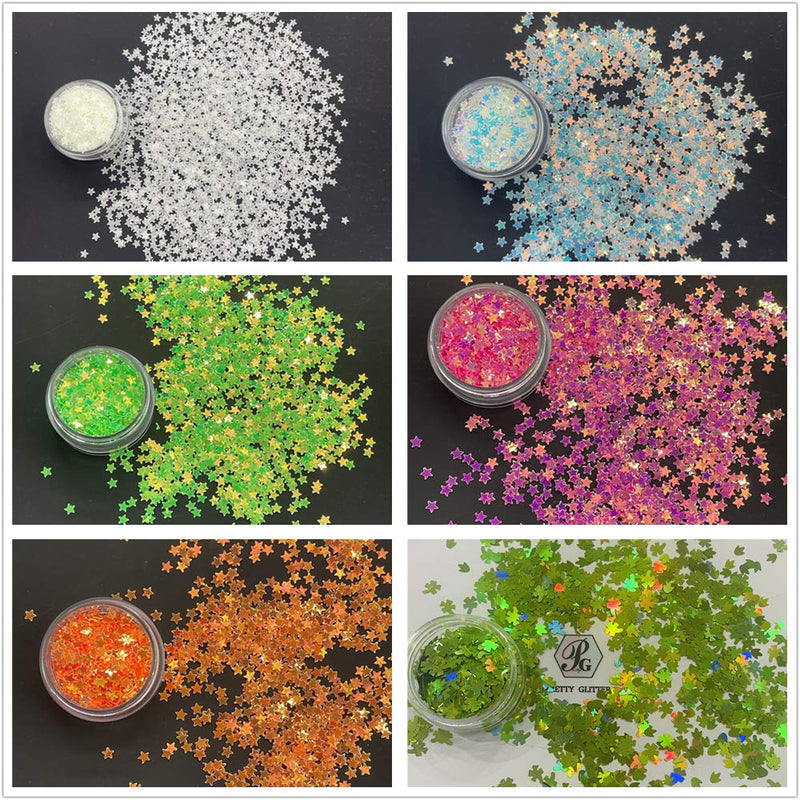PrettyG 5 Boxes Set Luminous Star Nail Art Glitter Glow in The Dark 3D Holographic Sparky Star Shape Glitter Stickers for Resin DIY Making Art Craft Nail Decoration Accessories Nightclub Makeup Set1 - BeesActive Australia