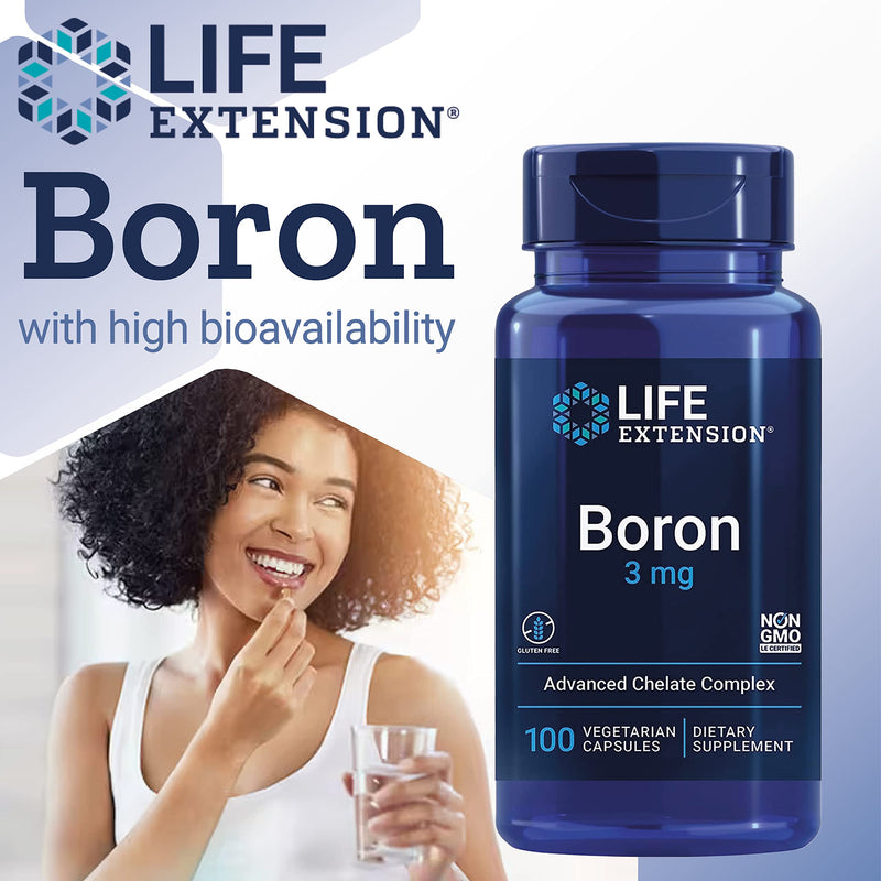 Life Extension, Boron, 3mg, with Vitamin B2, 100 Vegan Capsules, Laboratory-Tested, Gluten-Free, Vegetarian, SOYA-Free, Non-GMO - BeesActive Australia