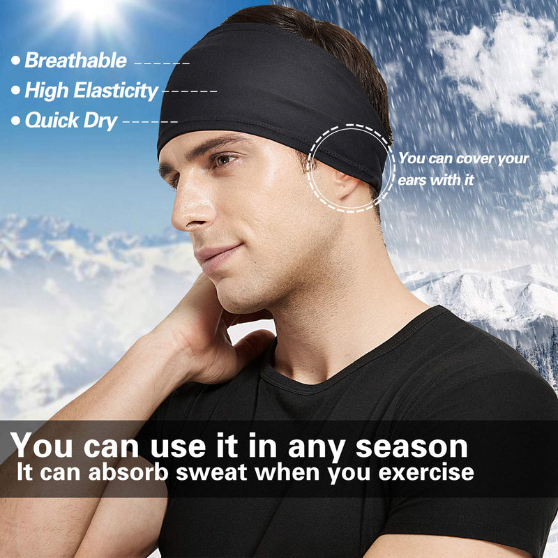 Acozycoo Mens Running Headband,5Pack,Mens Sweatband Sports Headband for Running,Cycling,Basketball,Yoga,Fitness Workout Stretchy Unisex Hairband 5 Black - BeesActive Australia