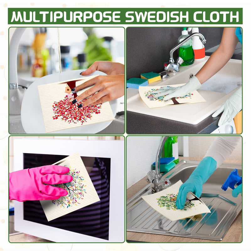 8 Pieces Mixed Trees Owls Swedish Kitchen Dishcloths Washable Reusable Sponge Cleaning Cloths Absorbent Dish Cloth Mixed Trees Dishcloths Drying Cleaning Wipes Dish Towels for Kitchen Bar Counter - BeesActive Australia