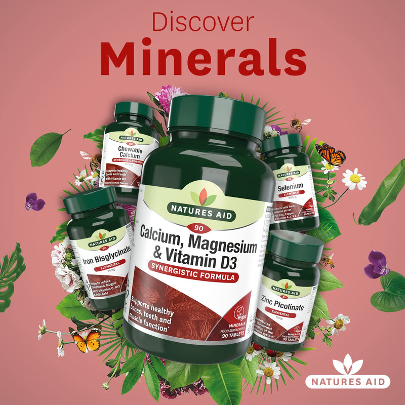 Natures Aid Calcium Magnesium and D3, Helps Maintain Normal Bones, Teeth and Muscle Function, Vegan, 90 Tablets Calcium Magnesium and D3, 90 Tablets - BeesActive Australia
