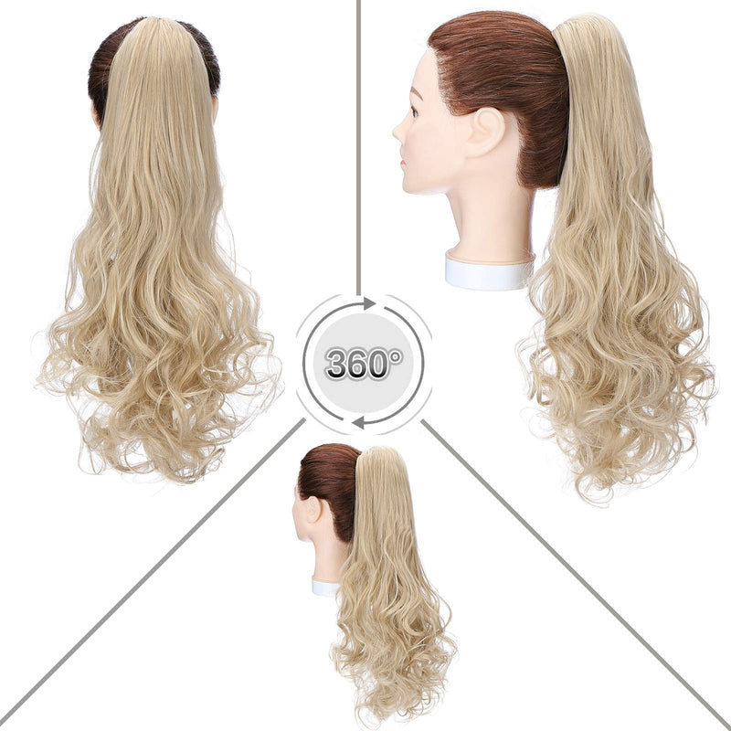 Long Straight Claw On Ponytail Extensions Soft Curly Wavy Ponytail Hairpieces Synthetic For Women Ladies 18" Inch, Ash Blonde Mix Bleach Blonde - BeesActive Australia
