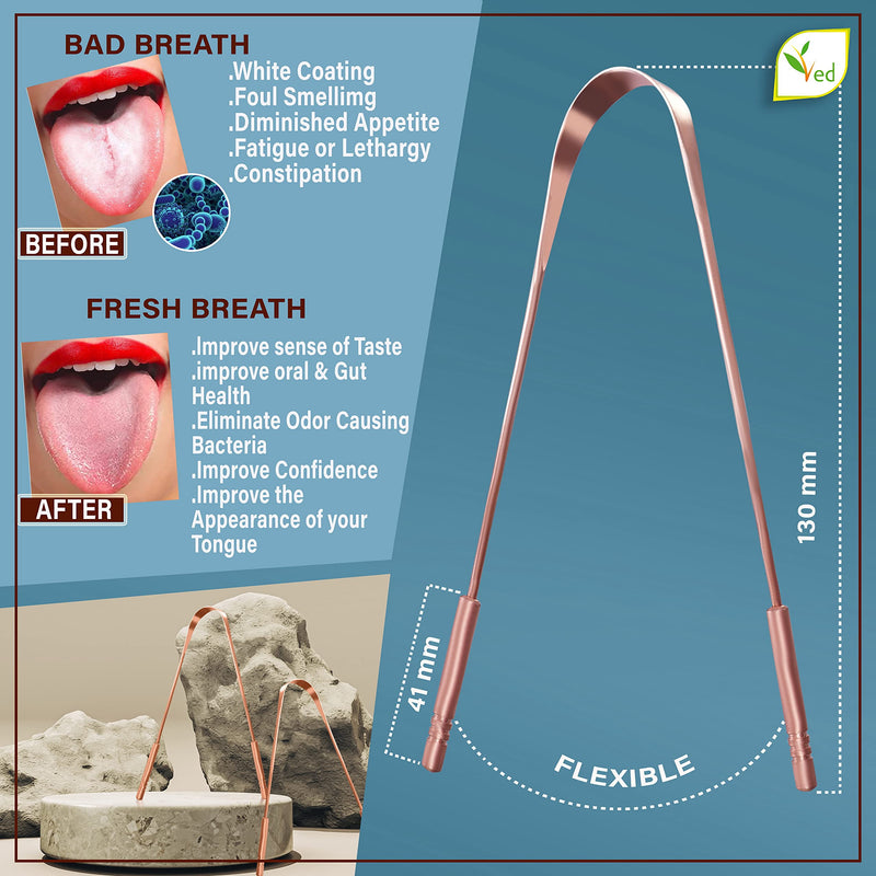 Ved 100% Pure Copper Tongue Scraper with Eco Friendly Travel Bag Pack of 2, Natural Copper Tongue Cleaner,Use Good Grip Comfortable Handle. - BeesActive Australia