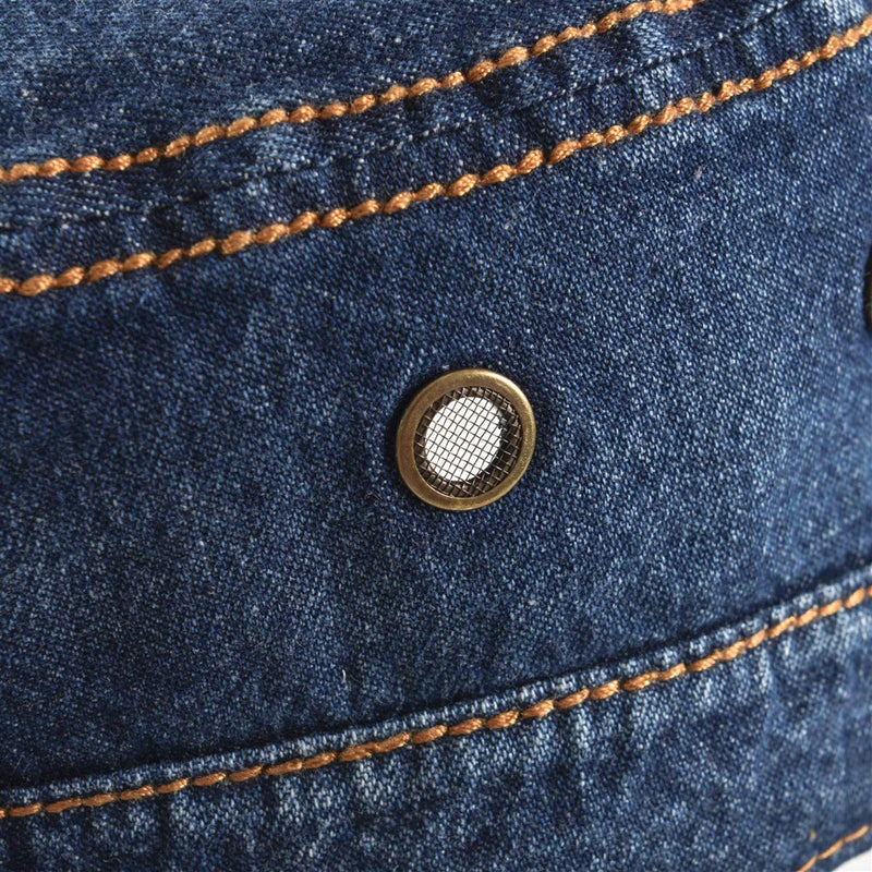 VOBOOM Washed Cotton Military Caps Cadet Army Caps Unique Design Vintage Flat Top Cap Denim Dark Blue - BeesActive Australia