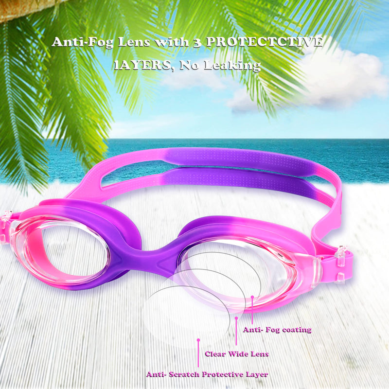 EWPJDK Kids Swim Goggles - 2 Pack Swimming Goggles Anti Fog No Leaking For Kids Age 5-13 Purple & Blue - BeesActive Australia