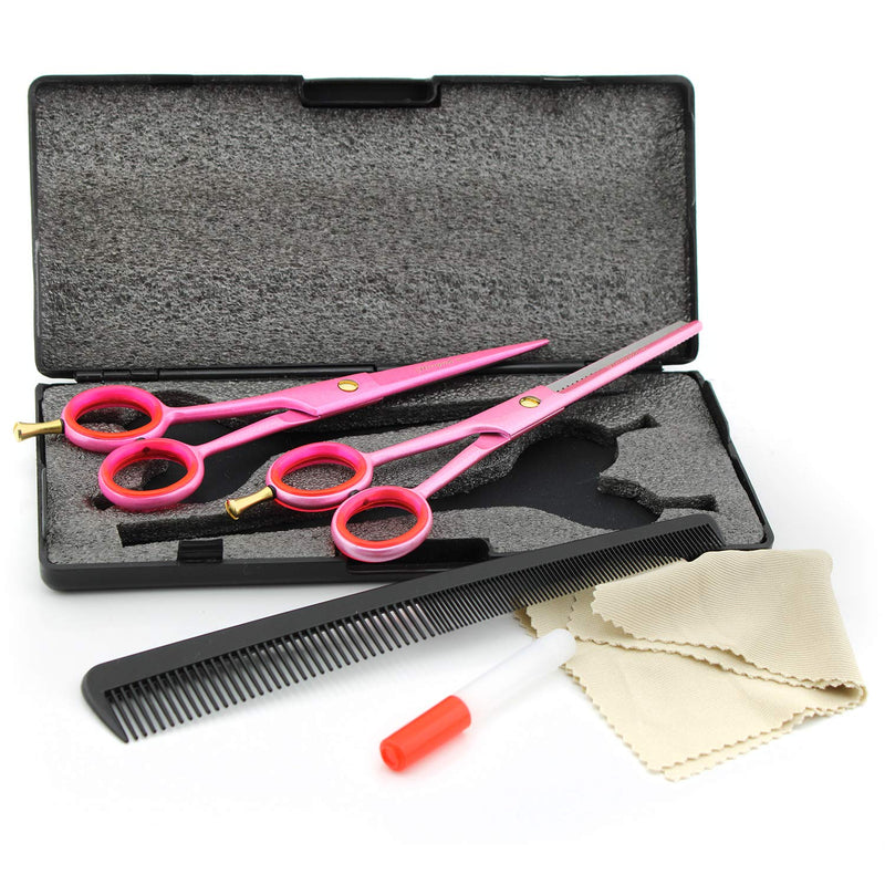 Haryali Left Handed Pink Professional 6 Inch Hairdressing Thinning Barber Scissors Set Hair Cutting Hairdresser Shears Comes in Black Case - BeesActive Australia