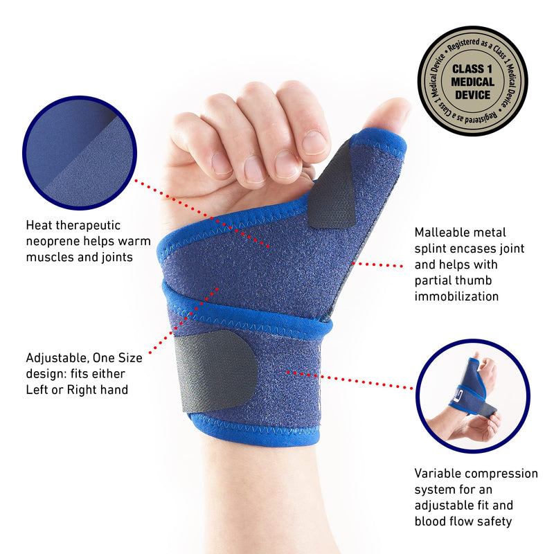 Neo G Thumb Brace - Immobilizer Support For Arthritis, Joint Pain, Thumb Injuries, Tendonitis, Trigger Thumb, Sprains, Sports - Adjustable Compression - Class 1 Medical Device - One Size - Blue - BeesActive Australia