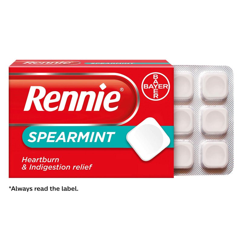 Rennie Antacids, Spearmint Flavour Heartburn Relief and Indigestion Tablets, Fast and Effective Relief for Acid Reflux, 4 Packs of 96 Tablets - BeesActive Australia