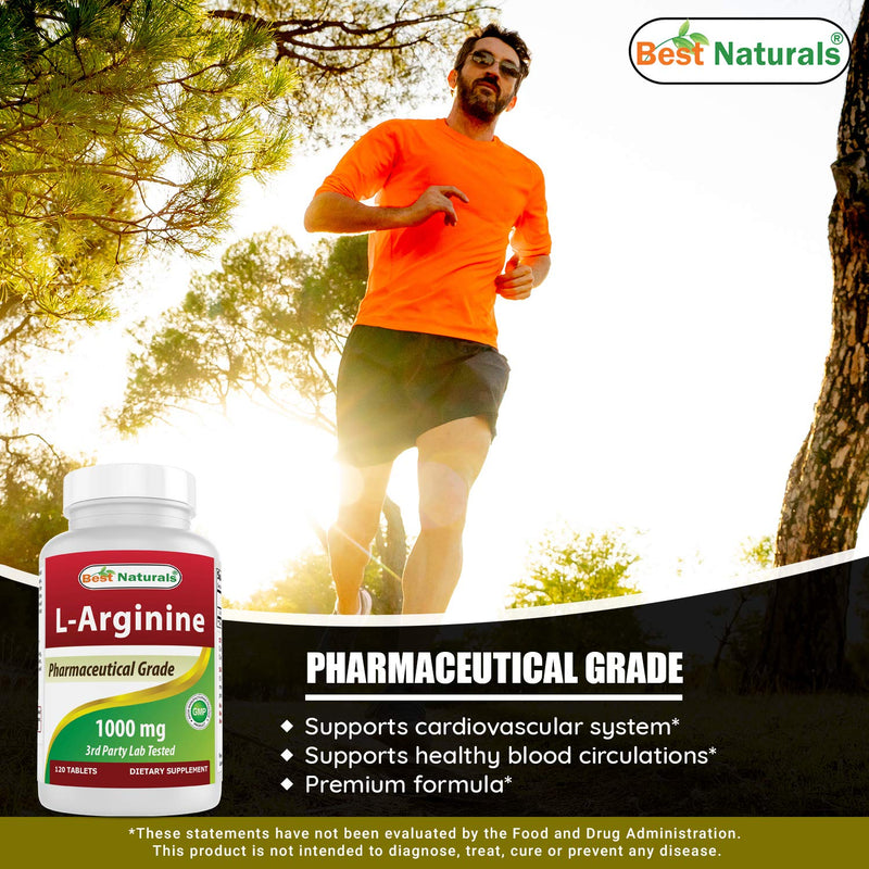 (New Improved Formula) Best Naturals L-Arginine 1000 mg 120 Tablets - Pharmaceutical Grade L Arginine Supplement Promotes Nitric Oxide Synthesis 120 Count (Pack of 1) - BeesActive Australia