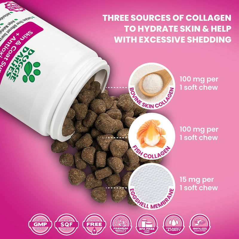 Doggie Dailies Skin & Coat Supplement + Antioxidant Support, 225 Soft Chews, Salmon Oil for Dogs Skin and Coat with Collagen, Omega 3, Krill Oil, Biotin, & Coconut Oil for Dogs - BeesActive Australia