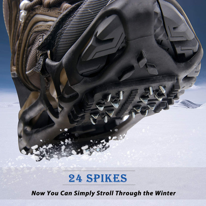 Shaddock Fishing Ice Cleats for Shoes Boots, Ice Snow Traction Cleats for Walking on Ice Snow Anti Slip Crampons Walk Cleats Overshoe Stretch Footwear for Men Women Climbing Hiking 24 Steel Crampons Large(7.5-10men/9-11women) - BeesActive Australia