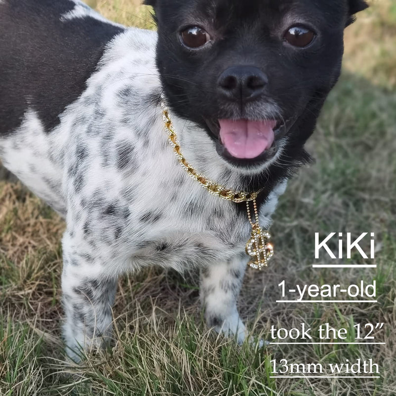 Glitter King Gold Dog Collar Puppy Zircon Cuban Link Chain Handmade Iced Out Diamond Exaggerated Dollar Pendant Full Cz Prong Set Pet Jewelry 13mm Width 10.2inch - BeesActive Australia