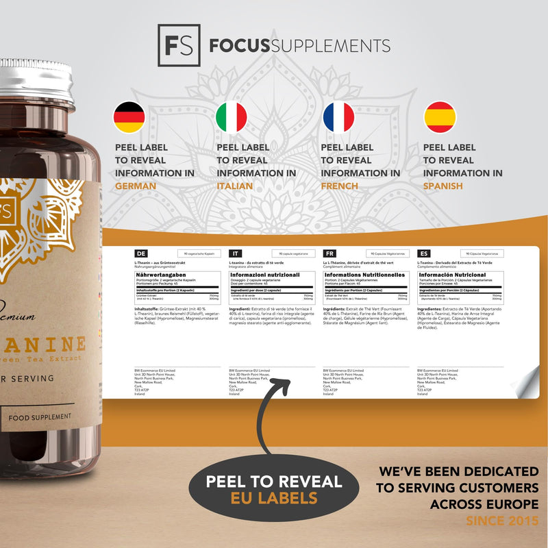 FS L Theanine | 90 L-Theanine Capsules from Green Tea - High Strength 750mg Green Tea Extract Providing 300mg L-Theanine per Serving | Non-GMO, Gluten & Dairy Free | Manufactured in The UK 90 Count (Pack of 1) - BeesActive Australia
