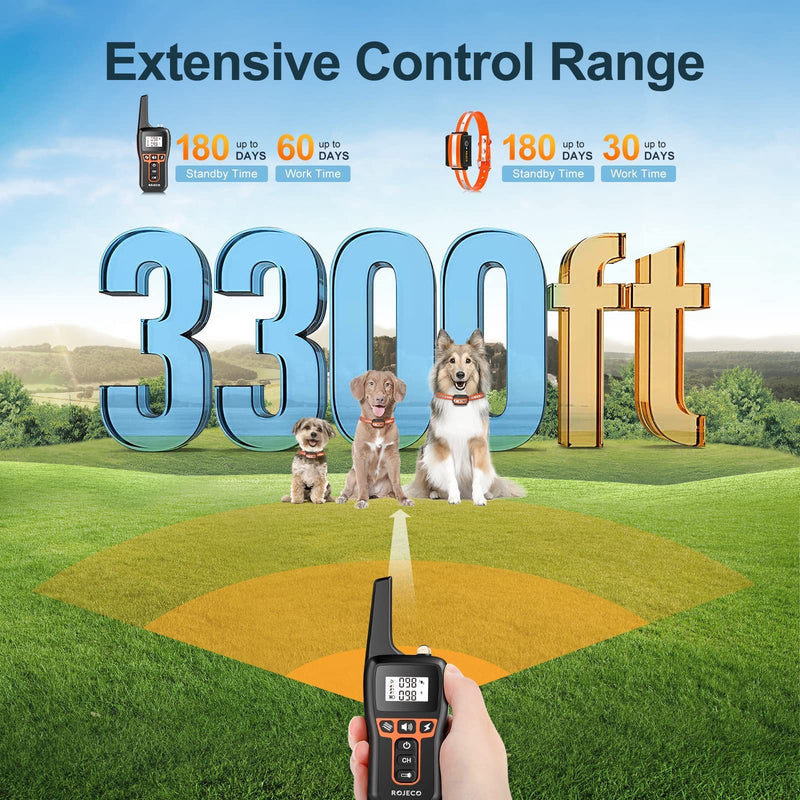 ROJECO Dog Training Collar with 3300FT Remote，IPX7 Waterproof Rechargeable Shock Collar for Large Medium Small Dog，3 Safe Training Modes with Beep，Vibration and Shock，Adjustable Electronic Dog Collar Orange - BeesActive Australia