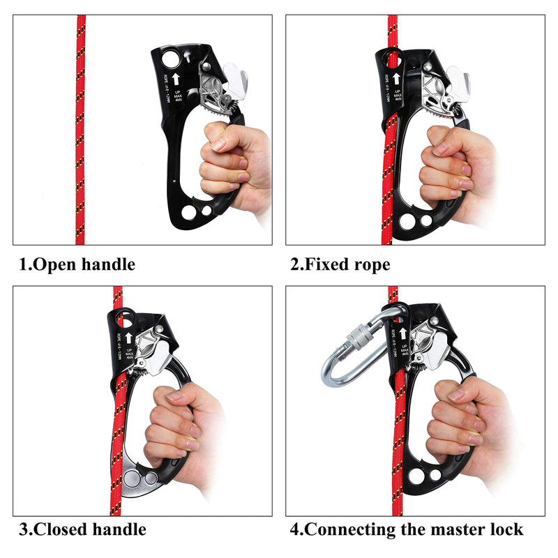 WILDKEN Climbing Hand Ascender Outdoor Mountaineering Tree Arborist Climbing Rappelling Equip Hand Ascender for 8-12MM Rope Left Right Hand Ascender Black 2 - Right - BeesActive Australia