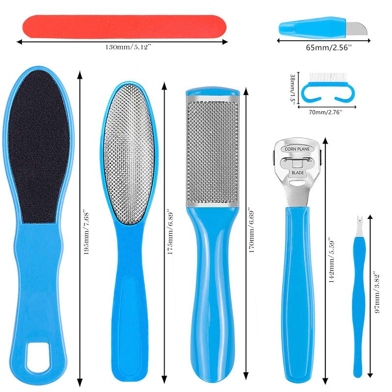 Happy Will 10 in 1 Professional Pedicure Foot File Stainless Steel Foot File Callus Remover Kit Foot Rasp for Women Men Home Travel Salon Foot Care Kit (Blue,10 Pcs) - BeesActive Australia