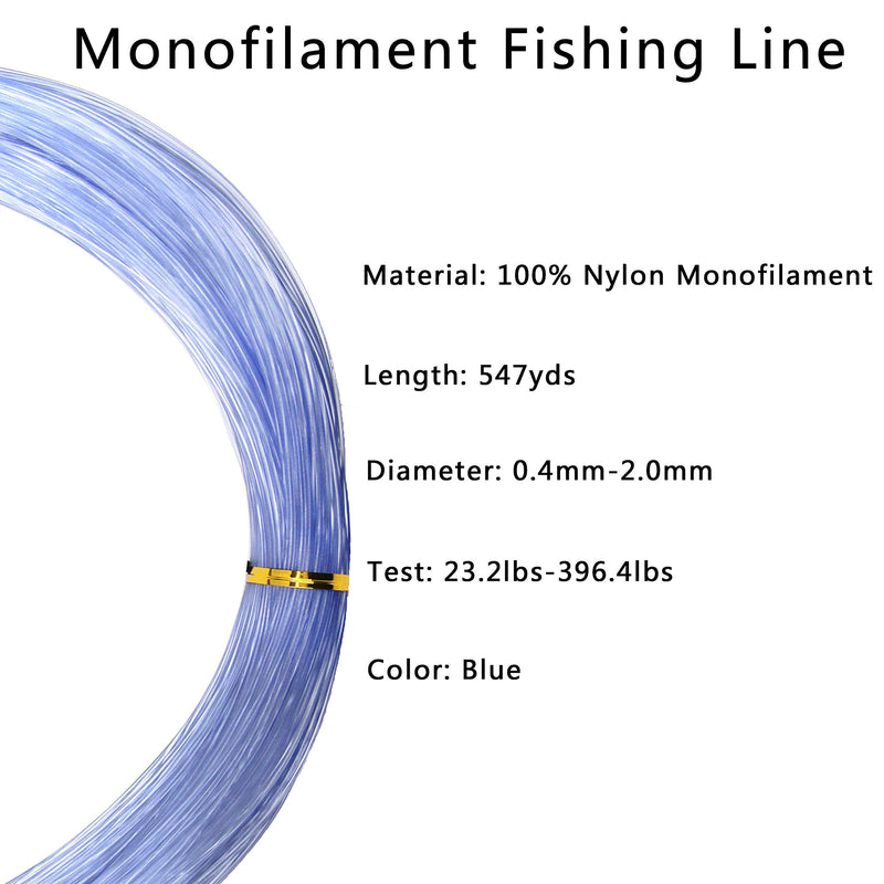 FUSIGO Monofilament Fishing Line, 547yds Nylon Fishing Leader Line Super Power No Memory Strong Speargun line for Saltwater/Freshwater 13.6lbs-396.4lbs Blue 0.6mm/49.7lbs - BeesActive Australia