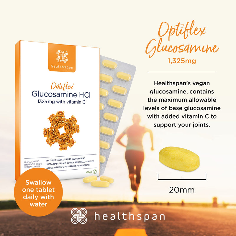 Healthspan Optiflex Glucosamine HCI 1,325mg with Vitamin C (8 Months' Supply) | Shellfish Free Vegan Tablets for Joint Health | 40% More glucosamine Than Glucosamine Sulphate | Added Vitamin C - BeesActive Australia