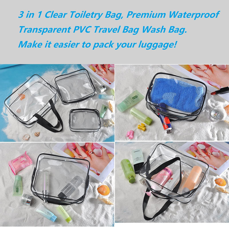 Clear Toiletry Bags, 3 in 1 Clear Cosmetic Bag, Premium Waterproof Transparent PVC Travel Bag Wash Bag Makeup Organiser Bag for Men, Women and Kids. - BeesActive Australia