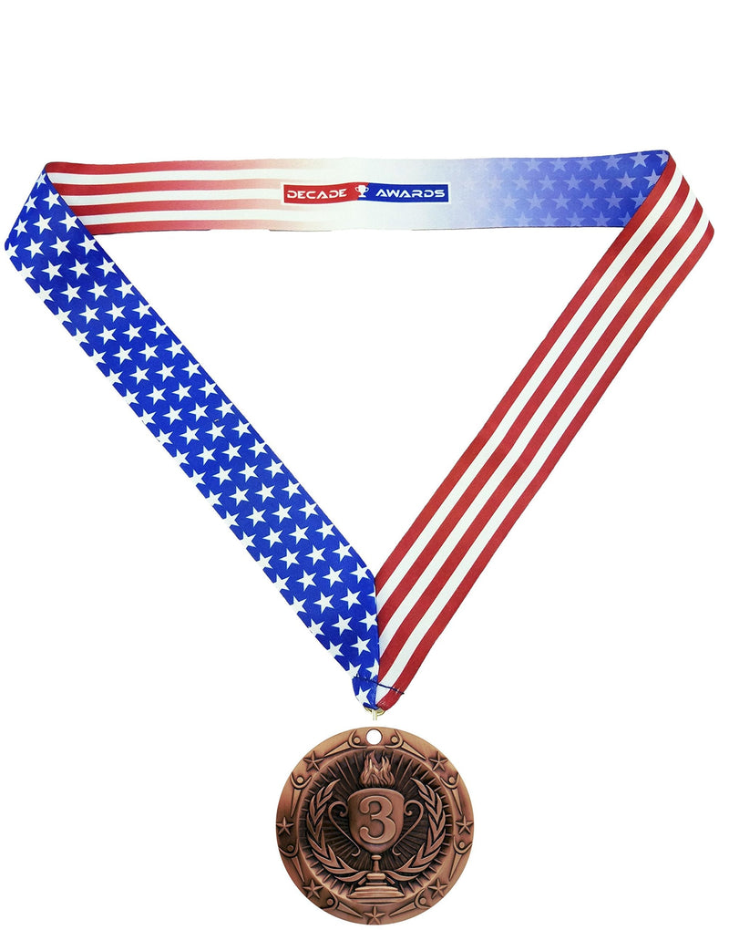 Decade Awards Place Medal World Class Medal - 3 Inch Wide Medallion with Stars and Stripes American Flag V Neck Ribbon - BeesActive Australia