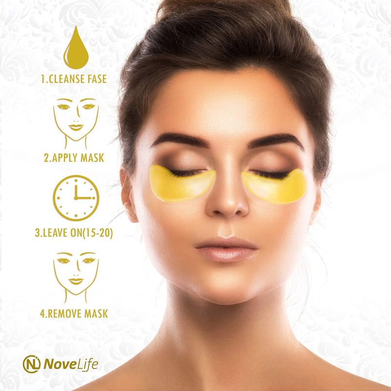 NoveLife Under Eye Mask - 24k Golden Under Eye Patches for Puffy Eyes - Anti-Aging Collagen Gel Eye Pads - Reduces Dark Circles, Puffiness & Wrinkles - Eye Bags Treatment for Women & Men - Skin Care - BeesActive Australia