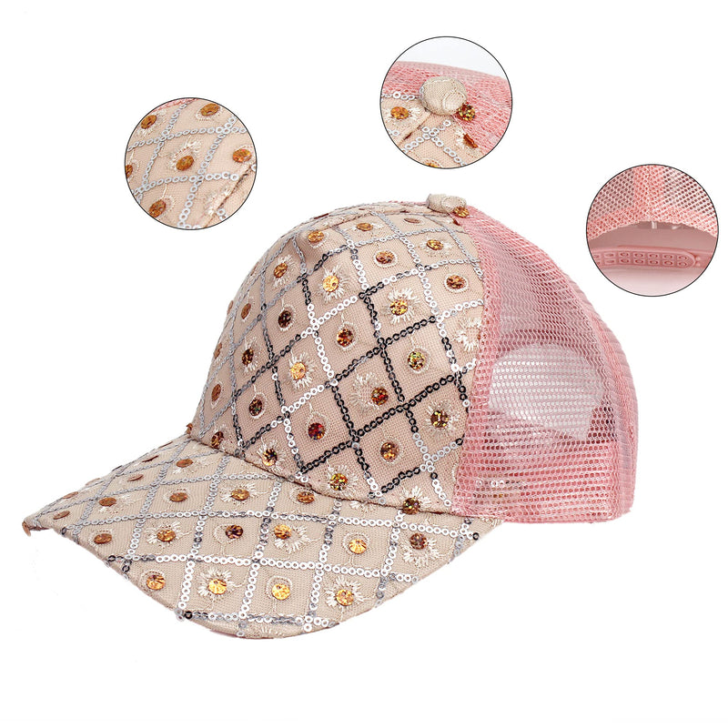 LABANCA Glitter Sequin Baseball Cap Hat Adjustable Mesh Caps Baseball Party Hat for Women and Girls 06200 Pink - BeesActive Australia
