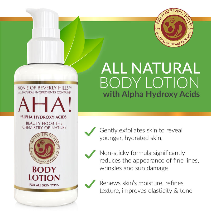 Nonie AHA All-Natural Body Lotion with Coconut Oil, Wheat Germ Oil, Citrus Mix of Lemon, Grapefruit, Orange, Bergamot & Neroli Oils; Alpha Hydroxy Acids from extracts of Bilberry, Sugar Cane, Maple Cane, Orange & Lemon Oils; Coconut Emulsifier, Orchid ... - BeesActive Australia