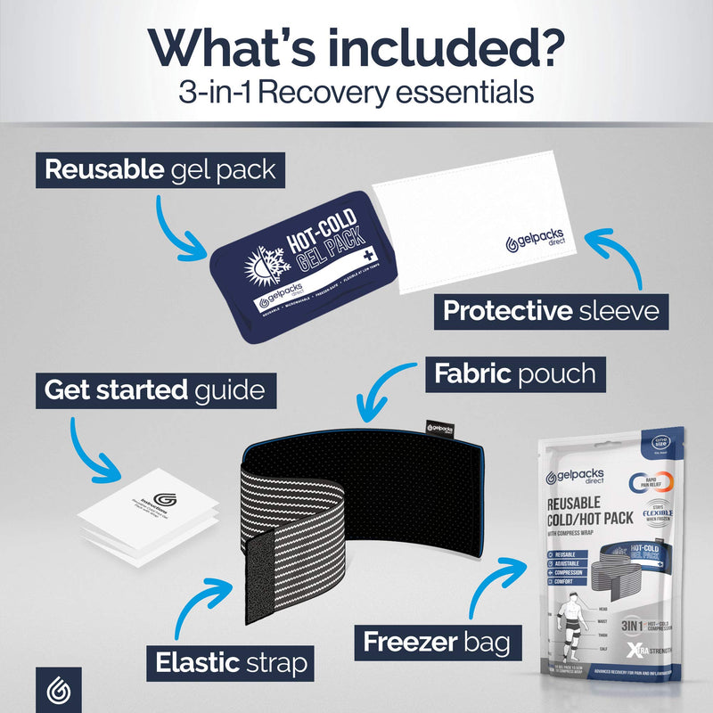 Knee Pain Relief Gel Pack - Hot Cold Ice Packs for Sports Injuries, Reusable Heat Pads (3in1 Compress Wrap fits Ankle, Foot, Elbow) First aid for Reduce Swelling, Replacement Surgery - Gelpacks Direct - BeesActive Australia