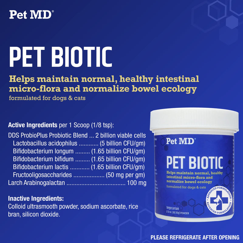 Pet MD Biotic Probiotics for Dogs & Cats - Prebiotic, Fiber, & Probiotic Powder - Gas, Constipation Relief, & Anti Diarrhea - Balance Digestive Flora & Restore Gut Health for Dogs & Cats - 2.12 oz - BeesActive Australia