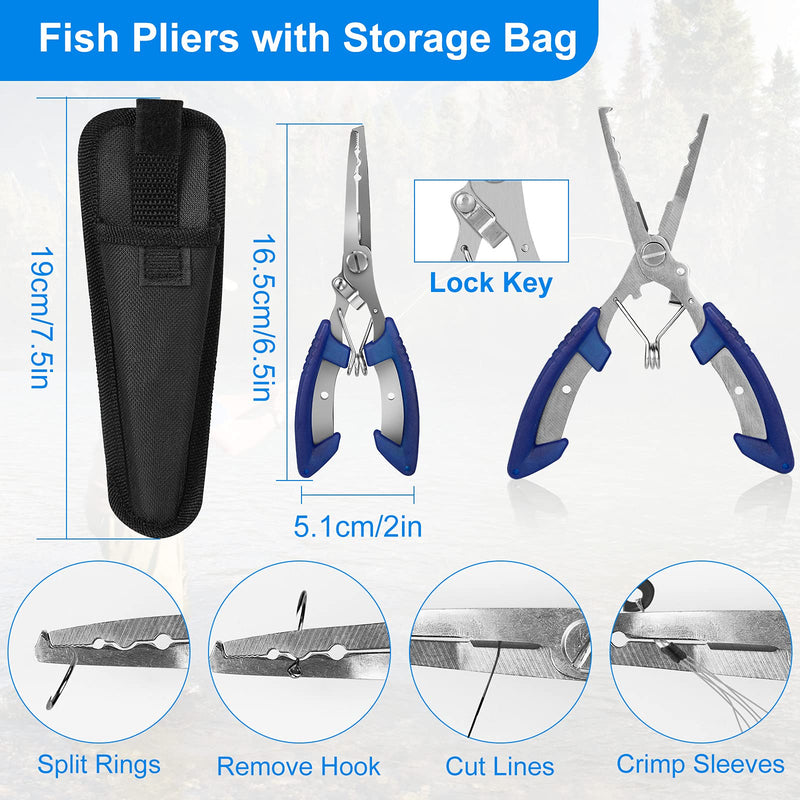 EEEKit Fishing Tool Kit Includeds Fishing Pliers with Sheath, Fish Hook Remover Tool, Fish Lip Gripper, Digital Fish Scale and 2 Fishing Lanyards, Fly Fishing Gear for Fishmen Blue - BeesActive Australia