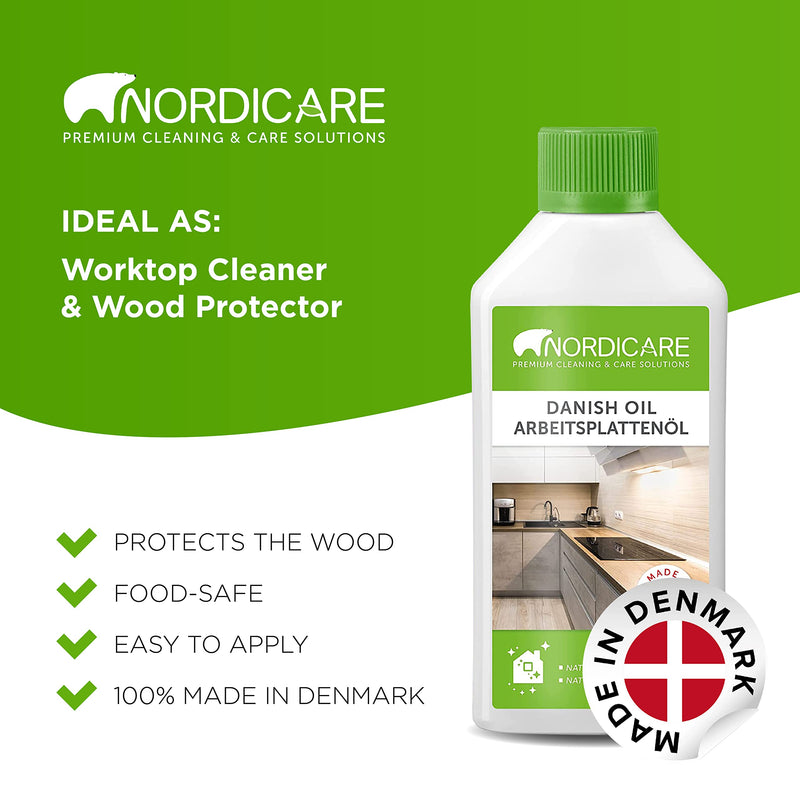 Danish Oil for Wood by Nordicare - Danish Oil Underlines The Natural Structure of The Wood (Oak, Cherry, Pine and More) - Wood Oil for Wooden Worktops - Made in Denmark (500ml) 500 ml - BeesActive Australia