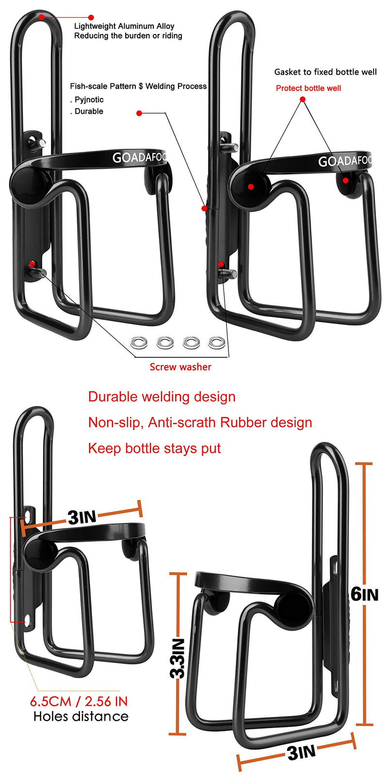 GOADAFOO 2Pack Bike Water Bottle Holder for Bike Accessories for Adult Bikes Lightweight Bicycle Cup Holder Cage Black - BeesActive Australia