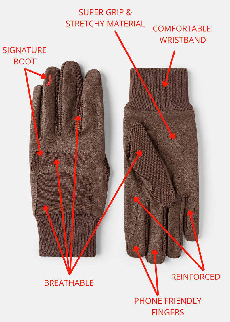 Amazona Sueca Equestrian Riding Gloves LUVA | Super Grip and 4-Way Stretch for Equestrian Sports. Breathable and with a Comfortable Wrist Band. for Women and Men. Medium Coffee Brown - BeesActive Australia