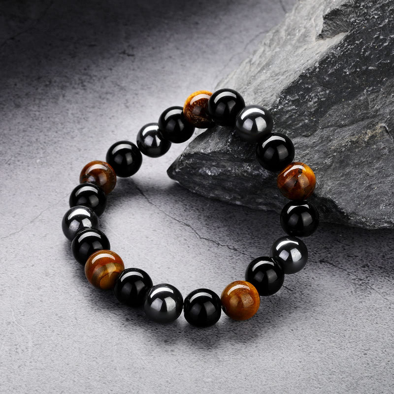 Hicarer 4 Pieces Triple Protection Bracelet Tiger Eye Beads Bracelet Lava Stone Essential Oil Diffuser Bracelets Stress Relief and Anxiety Bracelet, Healing Crystal Yoga Bracelet for Men Women Adjustable - BeesActive Australia