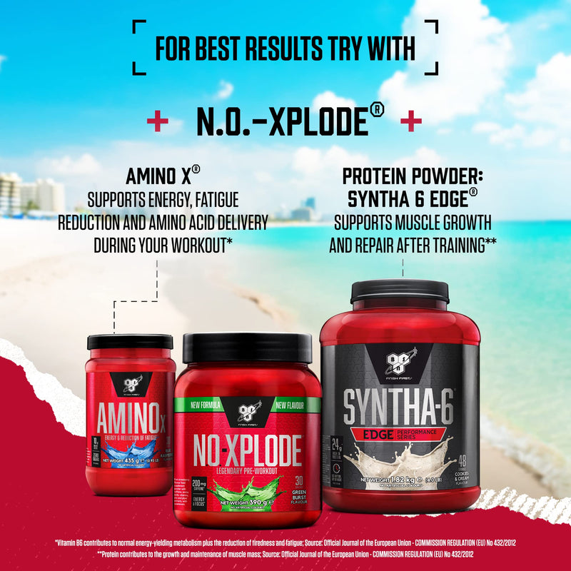BSN Nutrition N.O.-Xplode Pre Workout Powder Food Supplement, Energy and Focus Booster with Caffeine, Amino Acids, Vitamin C and Zinc, Red Rush Flavour, 30 Servings, 390 g - BeesActive Australia