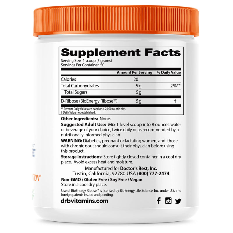 Doctor's Best D-Ribose with Bioenergy Ribose, Non-GMO, Vegan, Gluten Free, Energy Enhancement, 250g, 8.8 Ounce (Pack of 1) 8.8 Ounce (Pack of 1) - BeesActive Australia