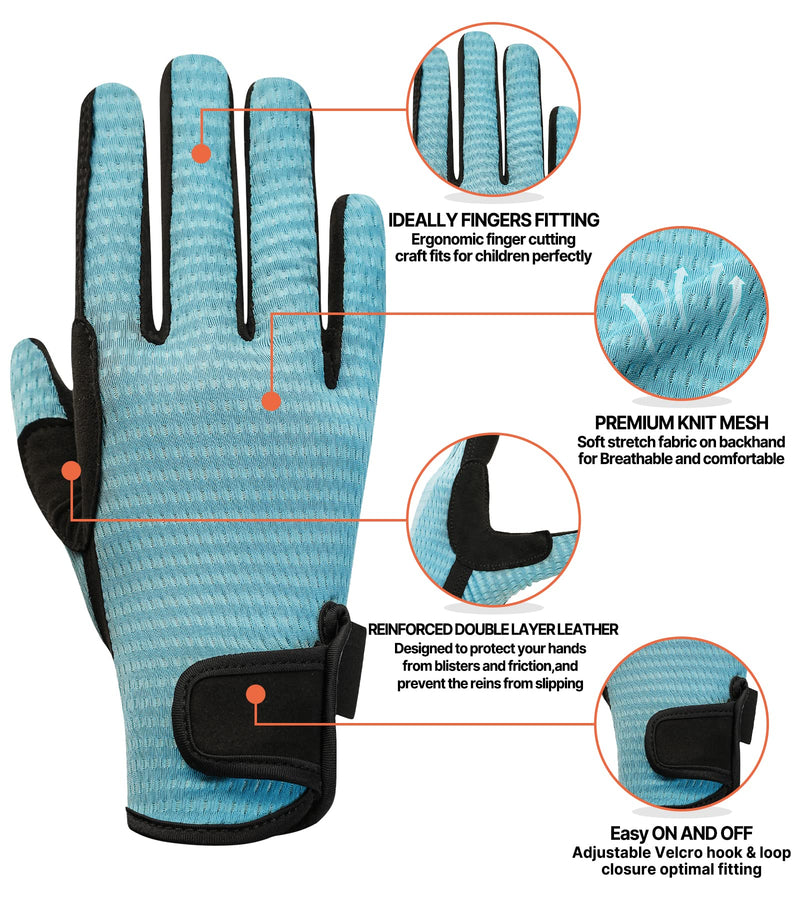 Kids Horse Riding Gloves Equestrian Anti Slip Children Horseback Bike Gardening Fishing Cycling Outdoor Activities Riding Gloves Girls Boys Youth Sky Blue Non-slip Silicone S (Age 6-8) - BeesActive Australia
