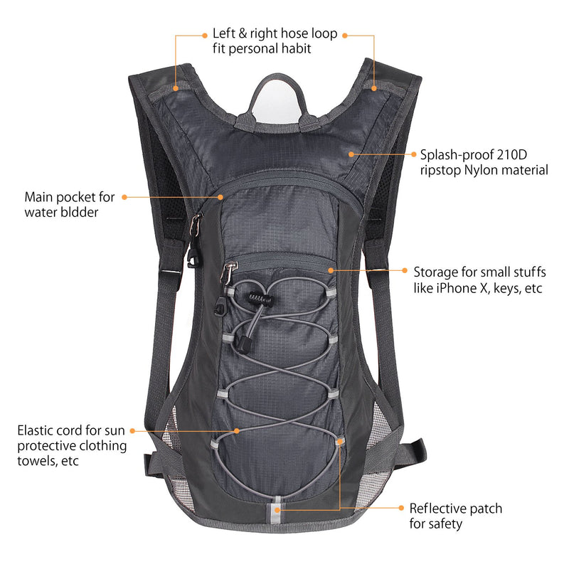 [AUSTRALIA] - Unigear Hydration Pack Backpack with 70 oz 2L Water Bladder for Running, Hiking, Cycling, Climbing, Camping, Biking Gray 