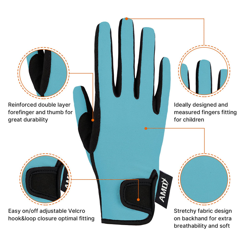 Amoy Kids Horse Riding Gloves Breathable Children Equestrian Horseback Anti-Slipping Boys & Girls Youth Outdoor Biking Cycling Sport Mitts Sky Blue S (Age 6-8) - BeesActive Australia
