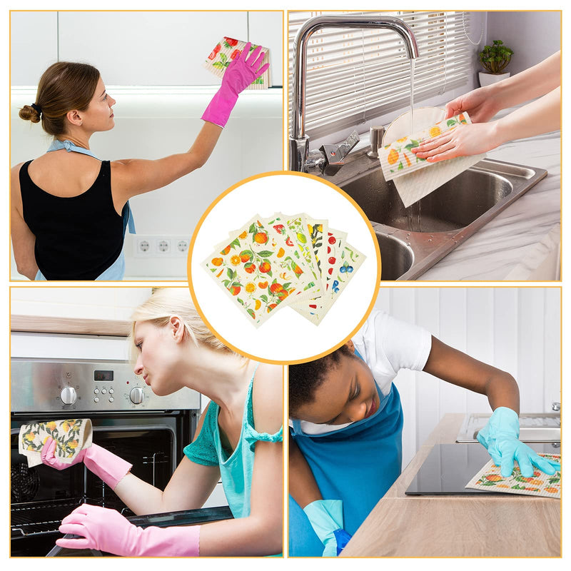 Patelai 6 Pieces Swedish Kitchen Dish Towels Kitchen Cloths Reusable Sponge Cleaning Cloths Absorbent Dish Cloth No Odor Hand Towel Quick Drying Washable Cleaning Wipes (Fruit Style) Fruit Style - BeesActive Australia