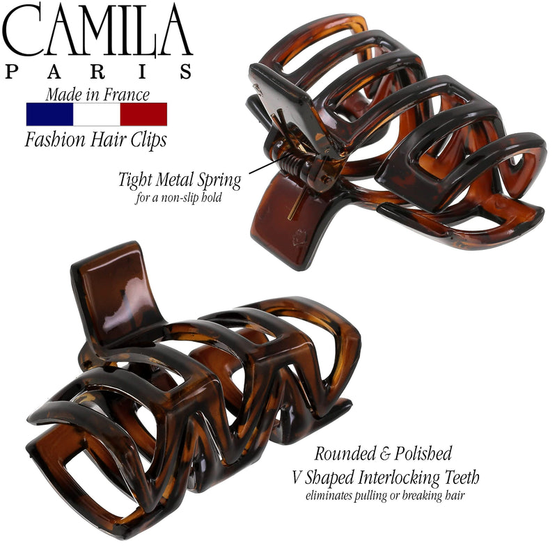 Camila Paris CP3546 French Hair Clips for Women Thick Hair for Long Curly Wavy Hair, Girls Hair Claw Clip, Durable Styling Big Claw Clip for Thick Hair, Strong Hold No Slip Grip, Made in France 2.5" Tortoise Shell - BeesActive Australia