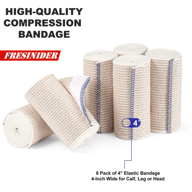 FRESINIDER Premium Elastic Bandage Wrap, 6 Pack 4" Cotton Latex Free Compression Bandage Wrap with Touch Closure at Both Ends, Support & First Aid for Sports, Medical, and Injury Recovery 4" - BeesActive Australia