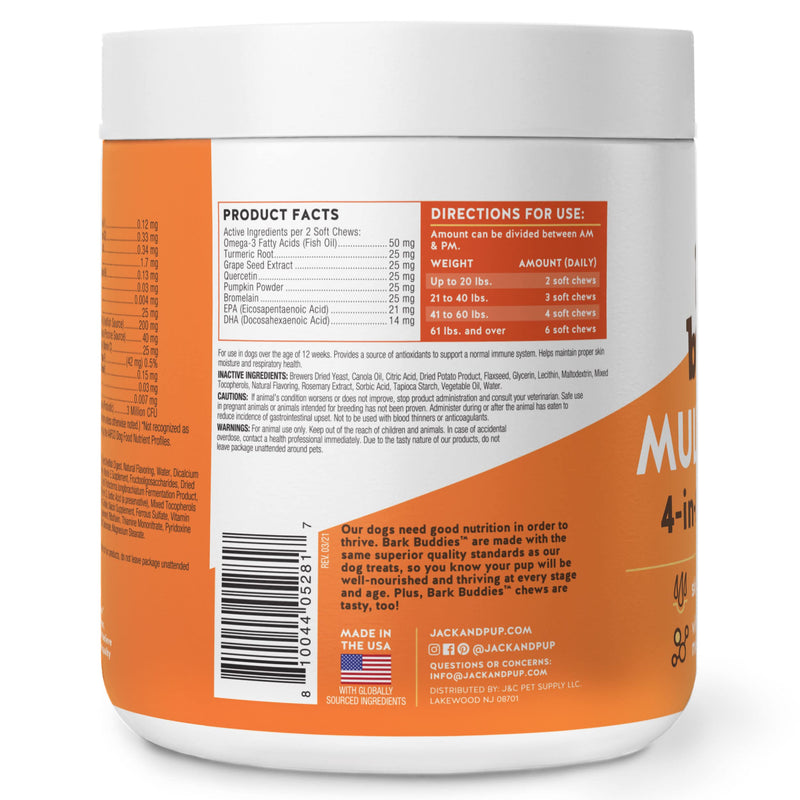 Jack&Pup Dog Vitamins and Supplements Multivitamins for Dogs - Bark Buddies Multi-Buddy Dog Multivitamins Chewable Soft Chews Puppy Vitamins and Supplements - Dog Supplements & Vitamins (60ct) - BeesActive Australia