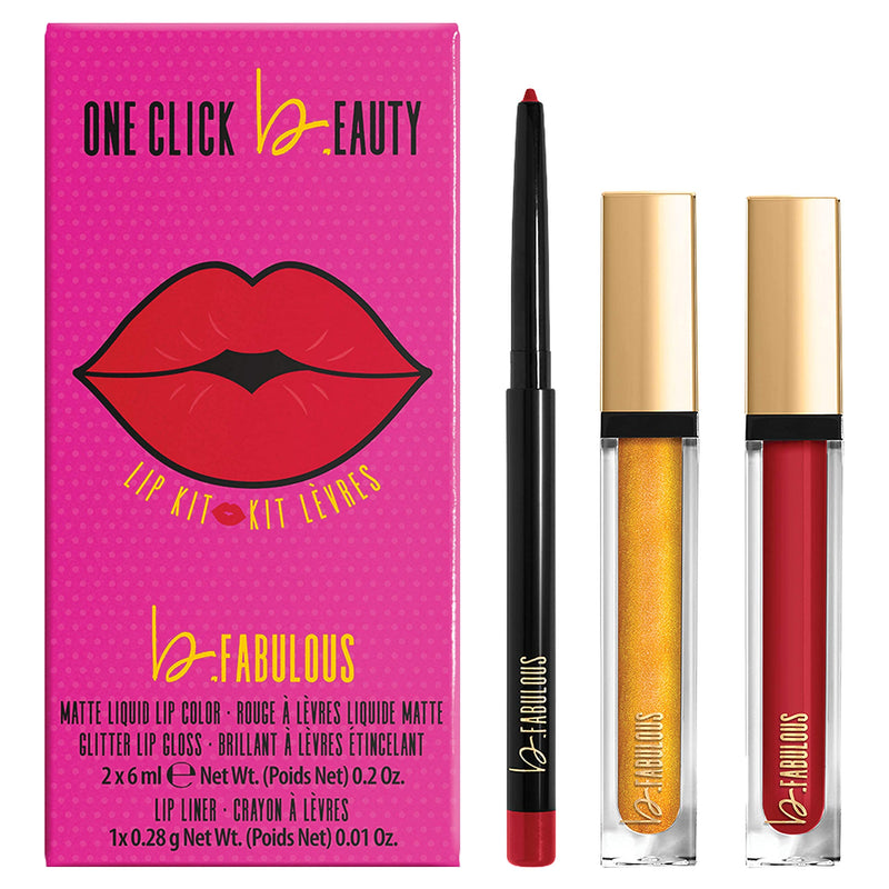 One Click Beauty b.FABULOUS 3-Piece Lip Kit, Longwear Makeup, The Reds - BeesActive Australia